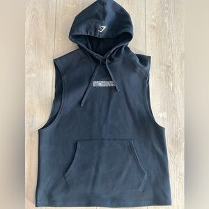 Gymshark Men's Medium Black Drop Arm Sleeveless Hoodie Pullover Logo